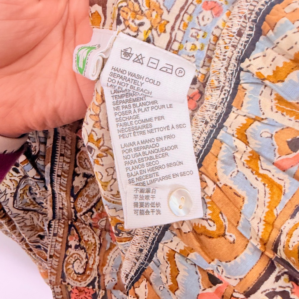 Cleobella Rosalie Midi Dress S Paisley Tiered Smocked Boho Organic Cotton Brown - Picture 8 of 9
